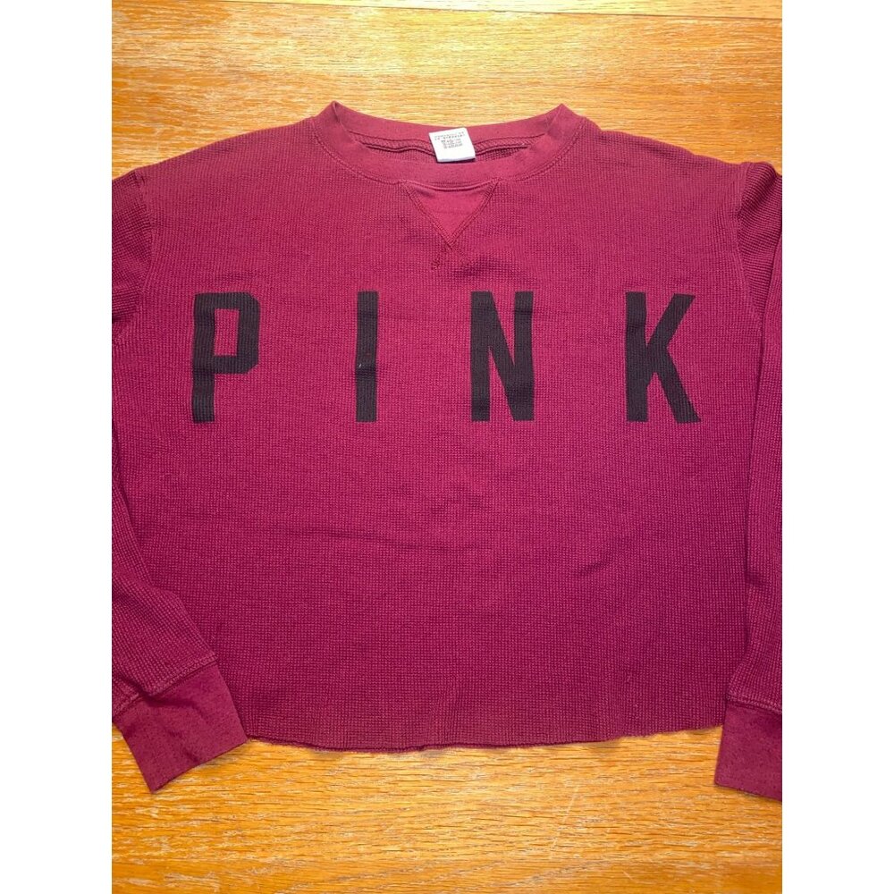 Victorias Secret Pink Maroon Long Sleeve Waffle Knit Crop Top Size XS